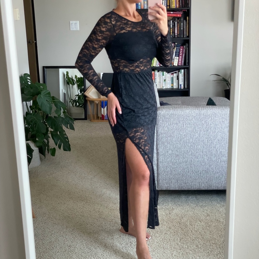 Floor Length Black Lace Dress